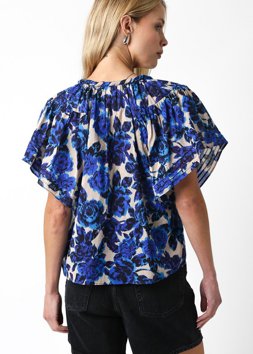 Hydrangea Blouse-Beige/Blue-Hand In Pocket