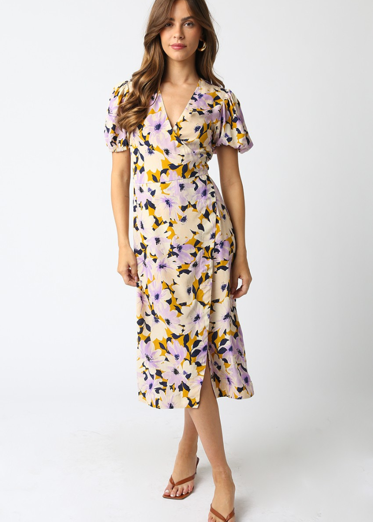 Camila Floral Dress- Lavender Mustard-Hand In Pocket