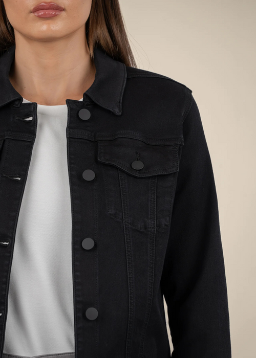 KUT Julia Crop Denim Jacket-Black-Hand In Pocket