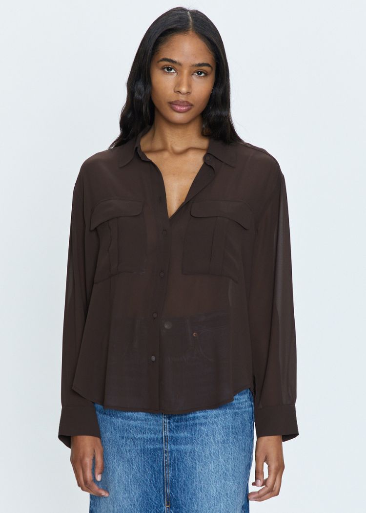 Pistola Reese Button Down- Dark Roast-Hand In Pocket