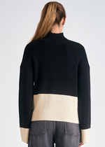 Elan Vivian Mockneck Sweater- Black/ White-Hand In Pocket