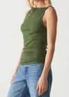 Coco Ruched Boat Neck Top- Dark Matcha-Hand In Pocket