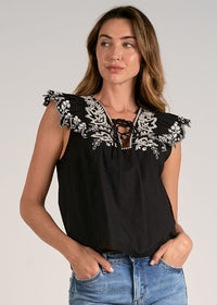 Jacklyn Flutter Sleeve Embroidered Top ***FINAL SALE***-Hand In Pocket