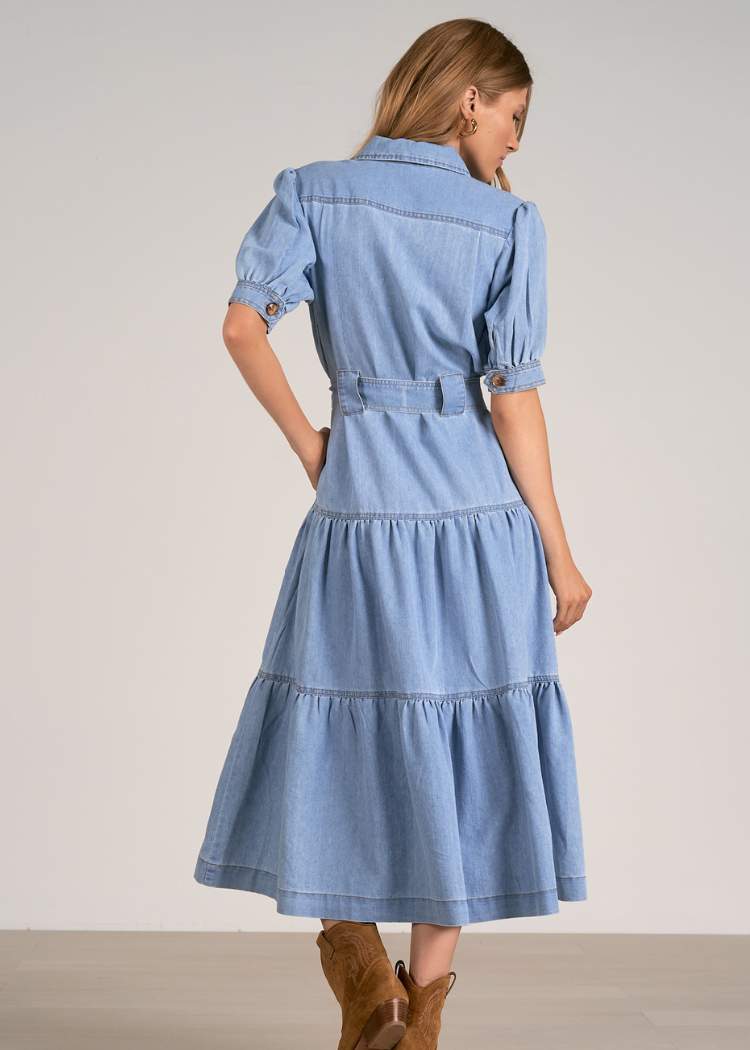 Elan Daniella Midi Dress - Denim-Hand In Pocket