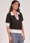 Elan Margo S/S Sweater - Black/ White-Hand In Pocket