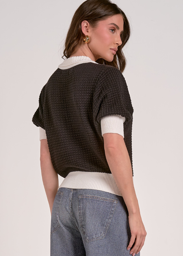 Elan Margo S/S Sweater - Black/ White-Hand In Pocket