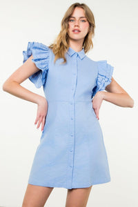 THML Deena Flutter Sleeve- Blue-Hand In Pocket