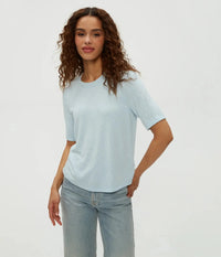 Michael Stars Frankie Crew Neck Top- Fountain-Hand In Pocket