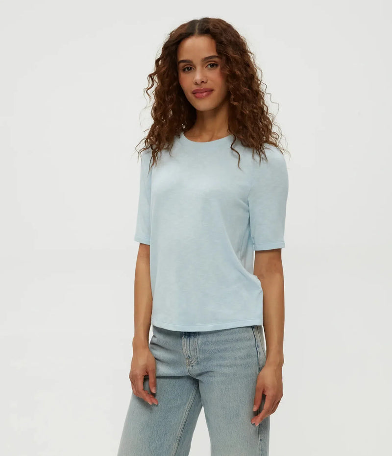 Michael Stars Frankie Crew Neck Top- Fountain-Hand In Pocket