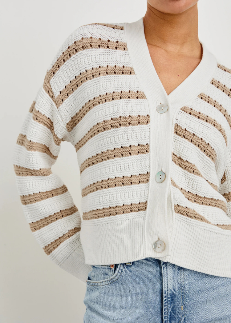 Rails Geneva Cardigan- Ivory Oat Stripe-Hand In Pocket