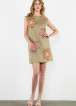 THML Havana Floral Embroidered Dress- Cream-Hand In Pocket