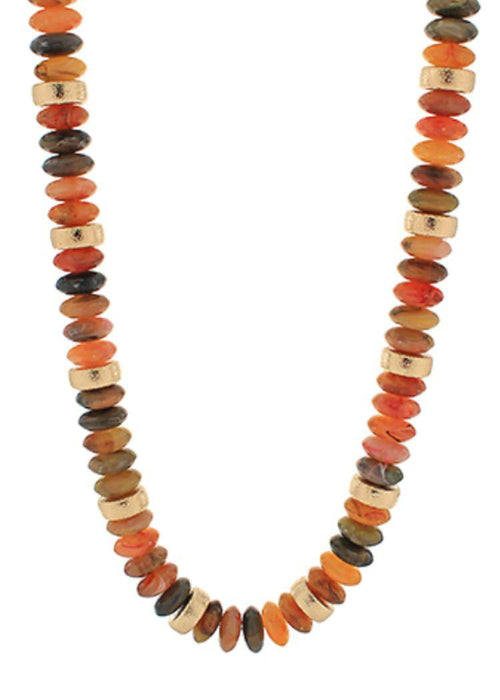 Aria Stone and Metal Necklace-Brown-Hand In Pocket