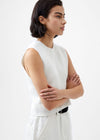 French Connection Mozart Crew Neck Sleeveless Vest- Winter White-Hand In Pocket