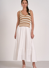 Elan Lila Midi Dress- White Tan Stripe-Hand In Pocket