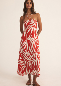 Z Supply Elodi Vacances Midi Dress- Cabana Red-Hand In Pocket