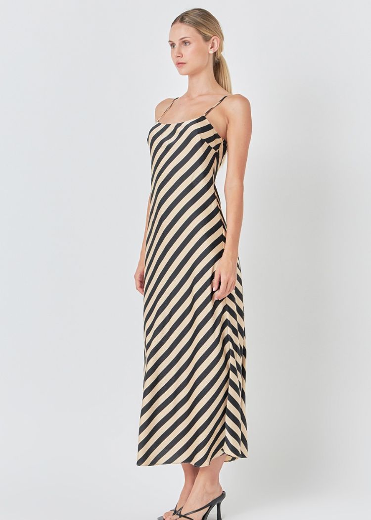 Blaire Stripped Maxi Slip Dress-Hand In Pocket