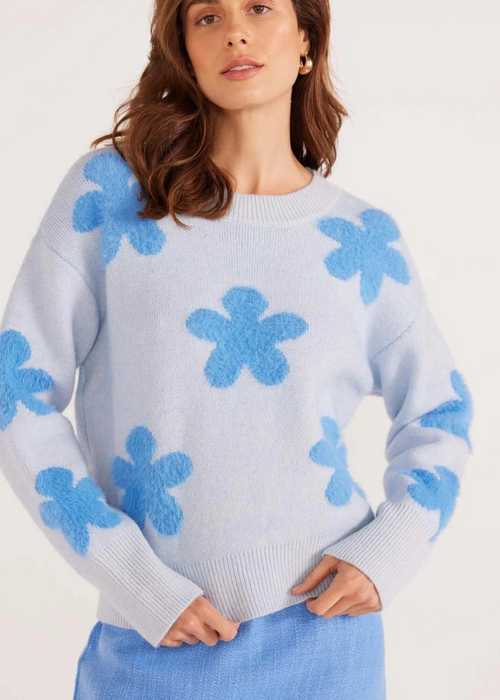 MINKPINK Daisy Fluffy Sweater- Light Blue-Hand In Pocket