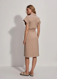 Varley Louisa Zip Through Dress- Light Taupe-Hand In Pocket