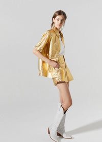 Lanhtropy Frida Metallic Linen Shorts-Hand In Pocket