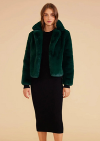 MINKPINK Raquel Fur Jacket - Dark Green-Hand In Pocket