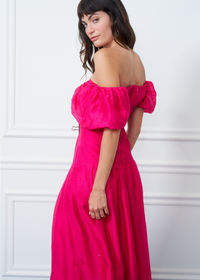 Ciebon Lottie Off Shoulder Midi Dress- Fuchsia-Hand In Pocket