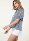 THML Noel Puff Sleeve Top- Navy-Hand In Pocket