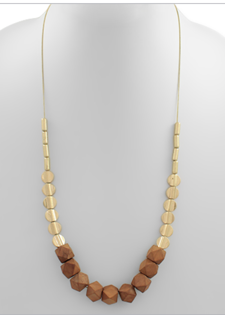 Connon Wood Ball Necklace-Brown-Hand In Pocket