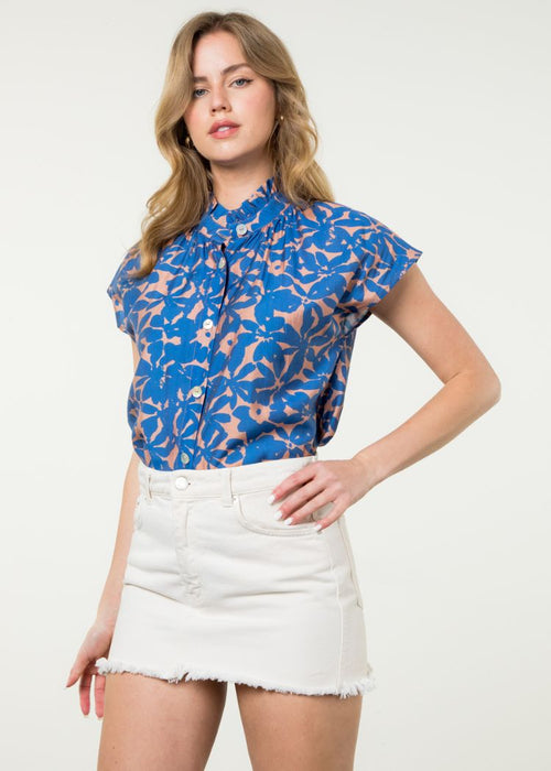 THML Remy Button Up- Blue-Hand In Pocket