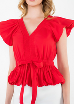 THML Claire V Neck Top- Red-Hand In Pocket