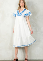 THML Juliana Embroidered Detail Dress- Cream Blue-Hand In Pocket