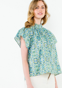 THML Dollie Flutter Sleeve Top- Blue-Hand In Pocket