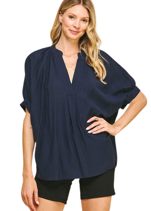 Bondi Blouse-Navy-Hand In Pocket