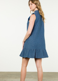 THML Ryan V-Neck Dress- Blue-Hand In Pocket