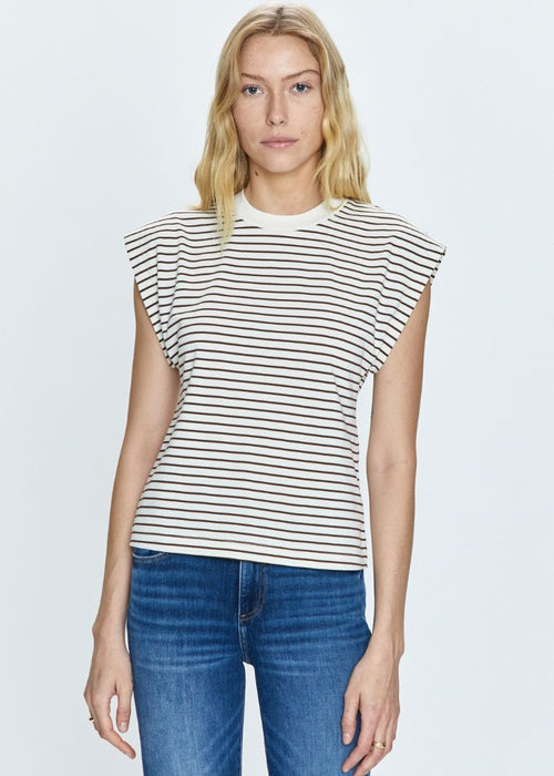 Pistola Marina Top- Chestnut Ivory Stripe-Hand In Pocket