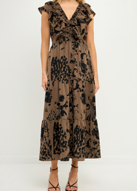 ***FINAL SALE*** Amina Ruffle Sleeve Maxi Dress-Hand In Pocket