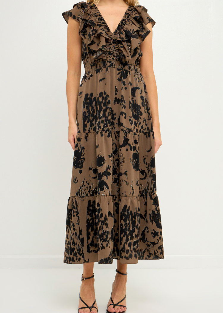 ***FINAL SALE*** Amina Ruffle Sleeve Maxi Dress-Hand In Pocket