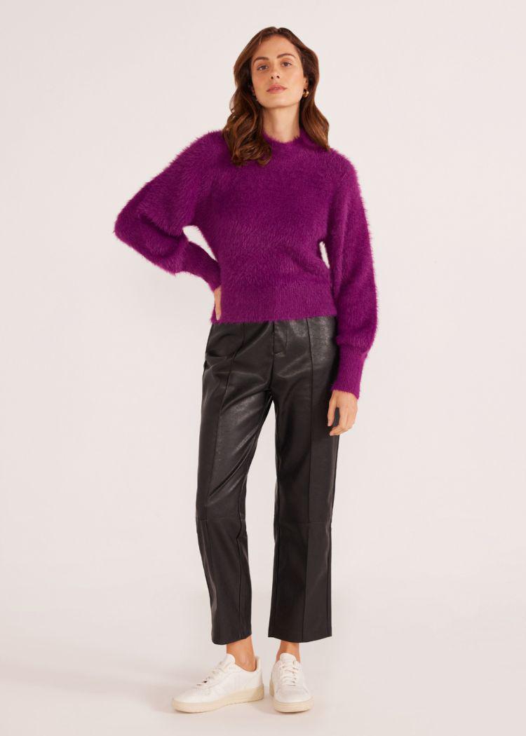 MINKPINK Millie Fluffy Knit Jumper- Plum-Hand In Pocket