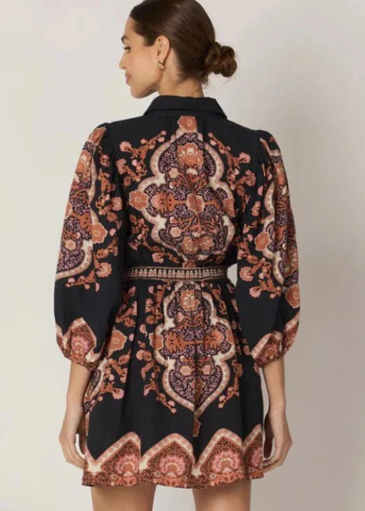 Cleobella Leigh Mini Dress- Dark Lagos Print-Hand In Pocket