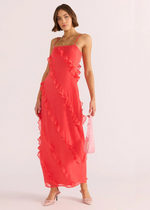 MINKPINK Venus Ruffle Maxi Dress- Lipstick Red-Hand In Pocket