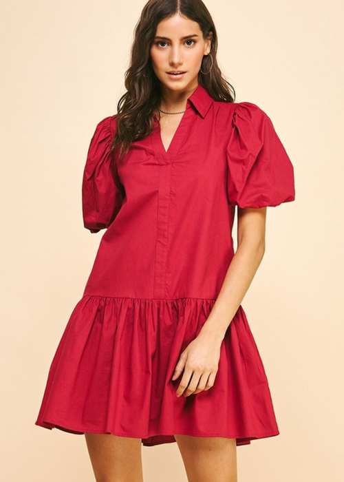 Pinch Marianna Tiered Mini Dress- Fall Red-Hand In Pocket