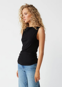 Coco Ruched Boatneck Top- Black-Hand In Pocket