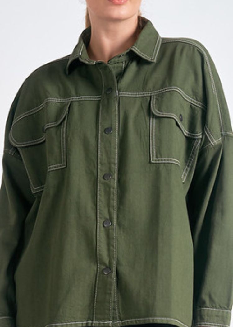 Elan Tanner Button Up Jacket- Olive ***FINAL SALE***-Hand In Pocket