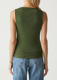 Coco Ruched Boat Neck Top- Dark Matcha-Hand In Pocket