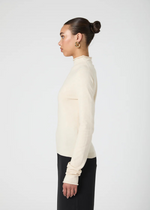 Cosysoft Fitted High Neck Sweater- Oatmeal-Hand In Pocket