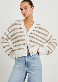 Rails Geneva Cardigan- Ivory Oat Stripe-Hand In Pocket