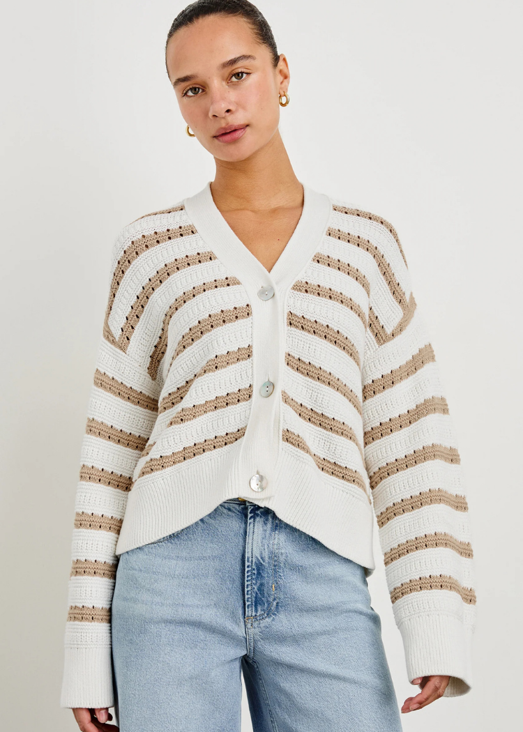 Rails Geneva Cardigan- Ivory Oat Stripe-Hand In Pocket