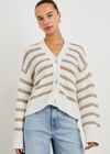 Rails Geneva Cardigan- Ivory Oat Stripe-Hand In Pocket