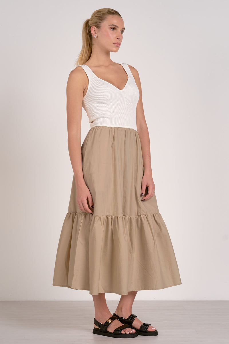 Elan Carolina Dress - Sand/ White-Hand In Pocket