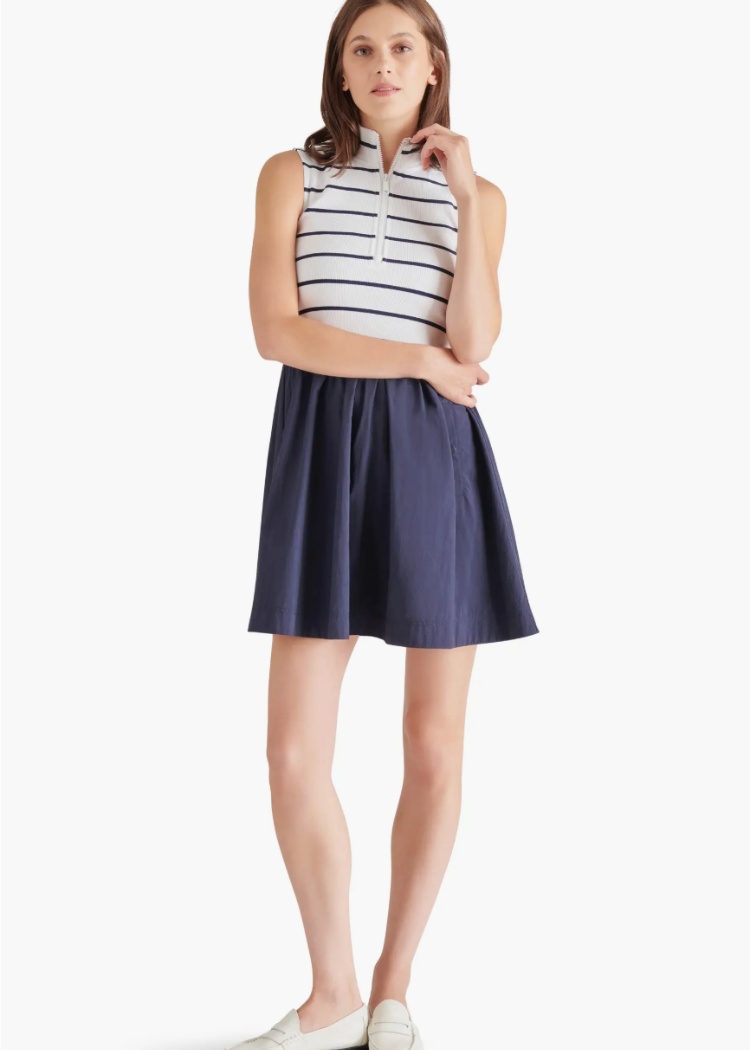 Steve Madden Lyon Dress- Navy Stripe-Hand In Pocket