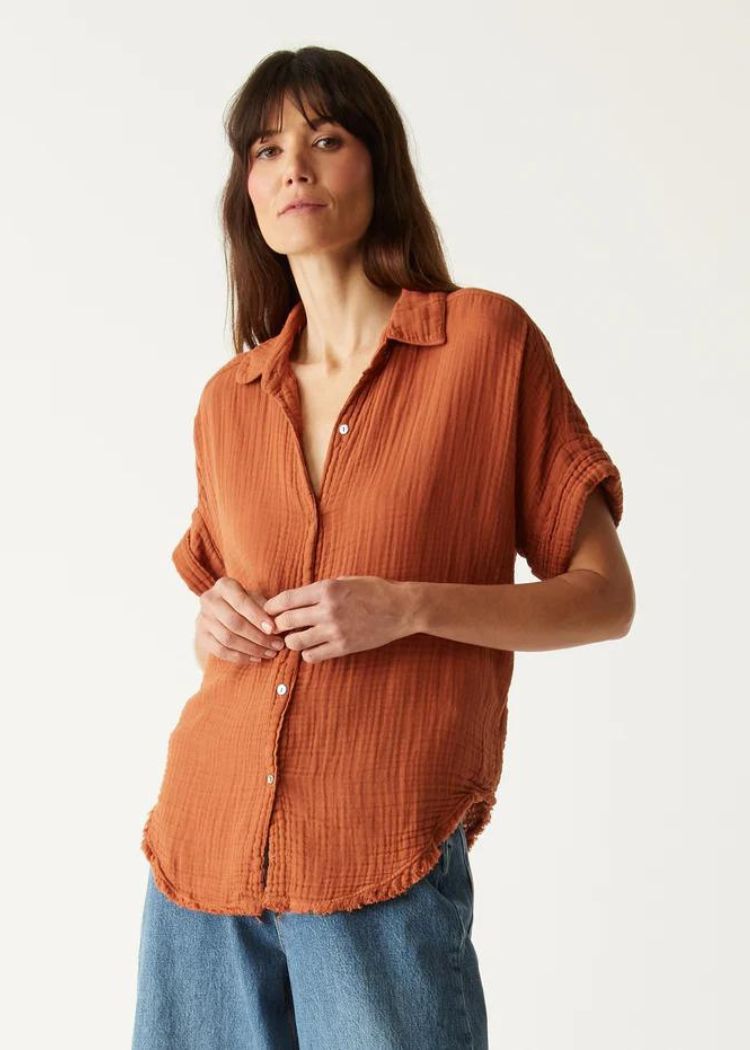 Michael Stars Bailey Gauze Button Down Shirt- Toffee ***FINAL SALE***-Hand In Pocket